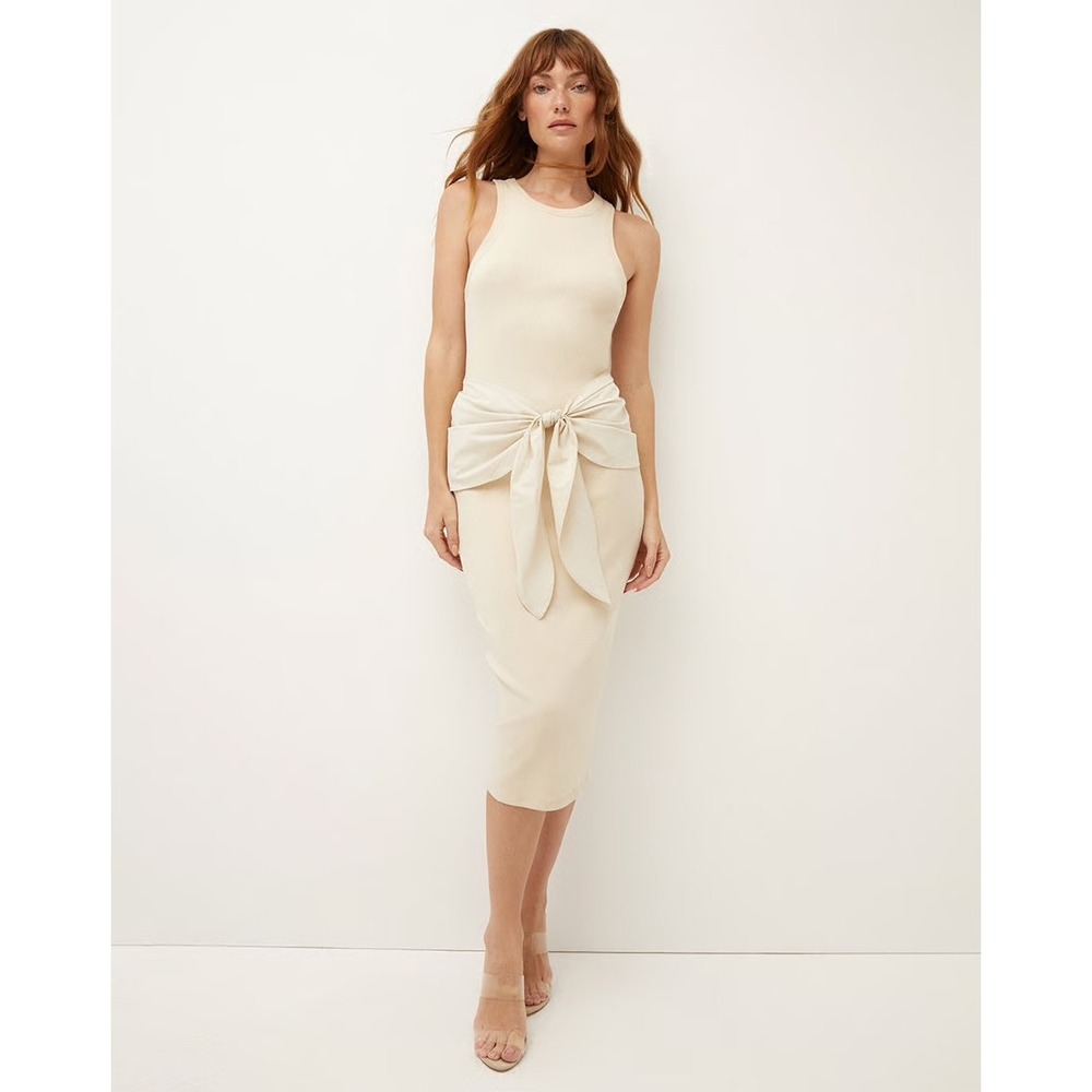 Veronica Beard Odeon Ribbed Knit Sleeveless Tie Waist Midi Dress Women's Size XS